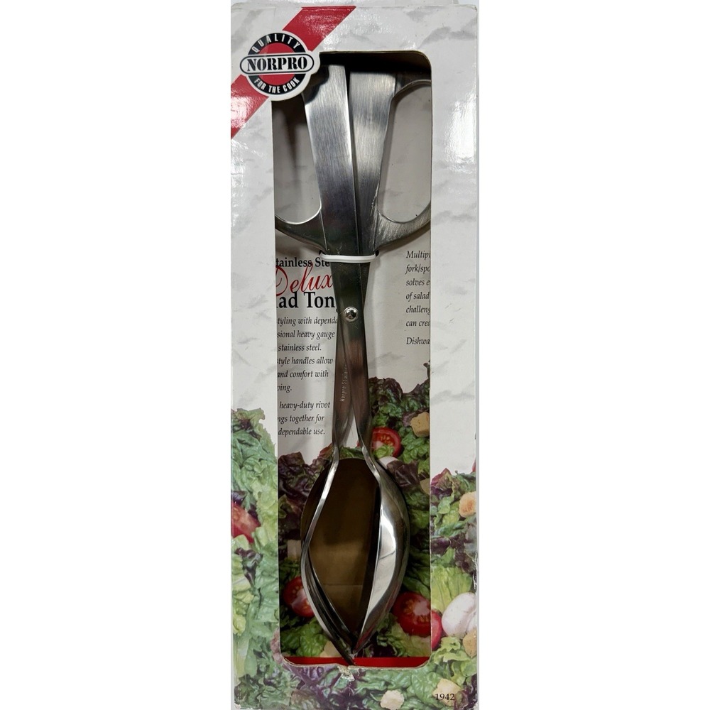 Norpro 1942 Stainless Steel Deluxe Salad Tongs Serving Utensil NIB‎ 10.25"